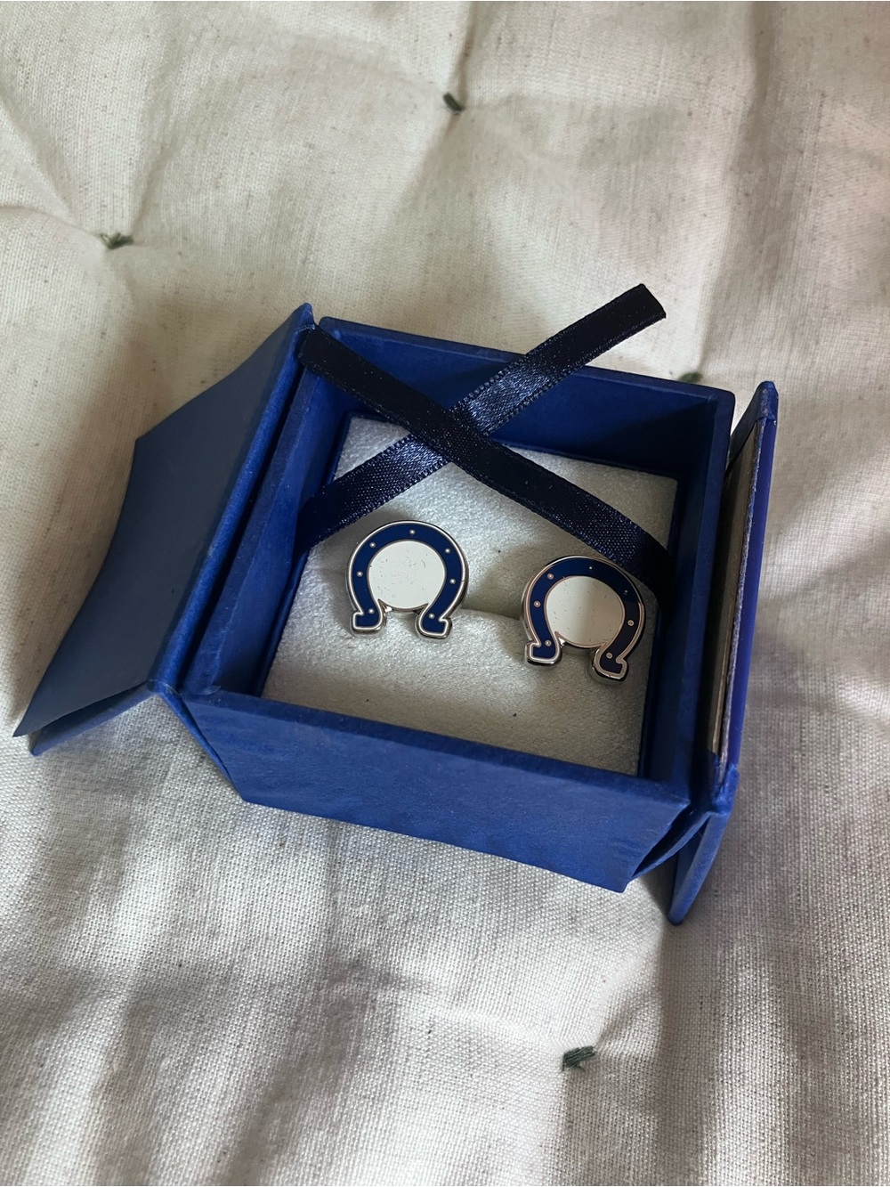 NFL Blue Horseshoe Cufflinks with Silver Trim